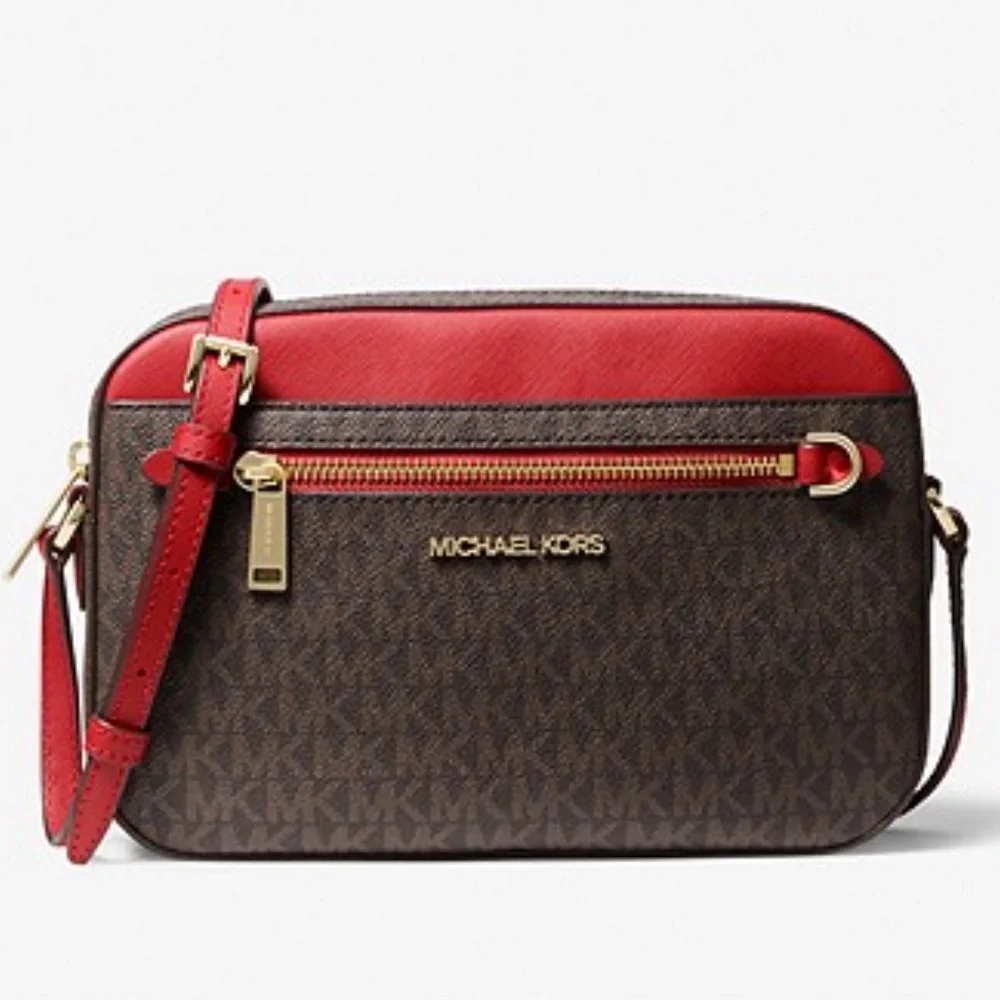 MICHAEL KORS Jet Set Large Logo Crossbody Bag Flame / Brown Multi Color
